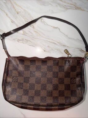 Louis Vuitton Damier Ebene Pouchette Accessories Vintage Shoulder Bag Authentic